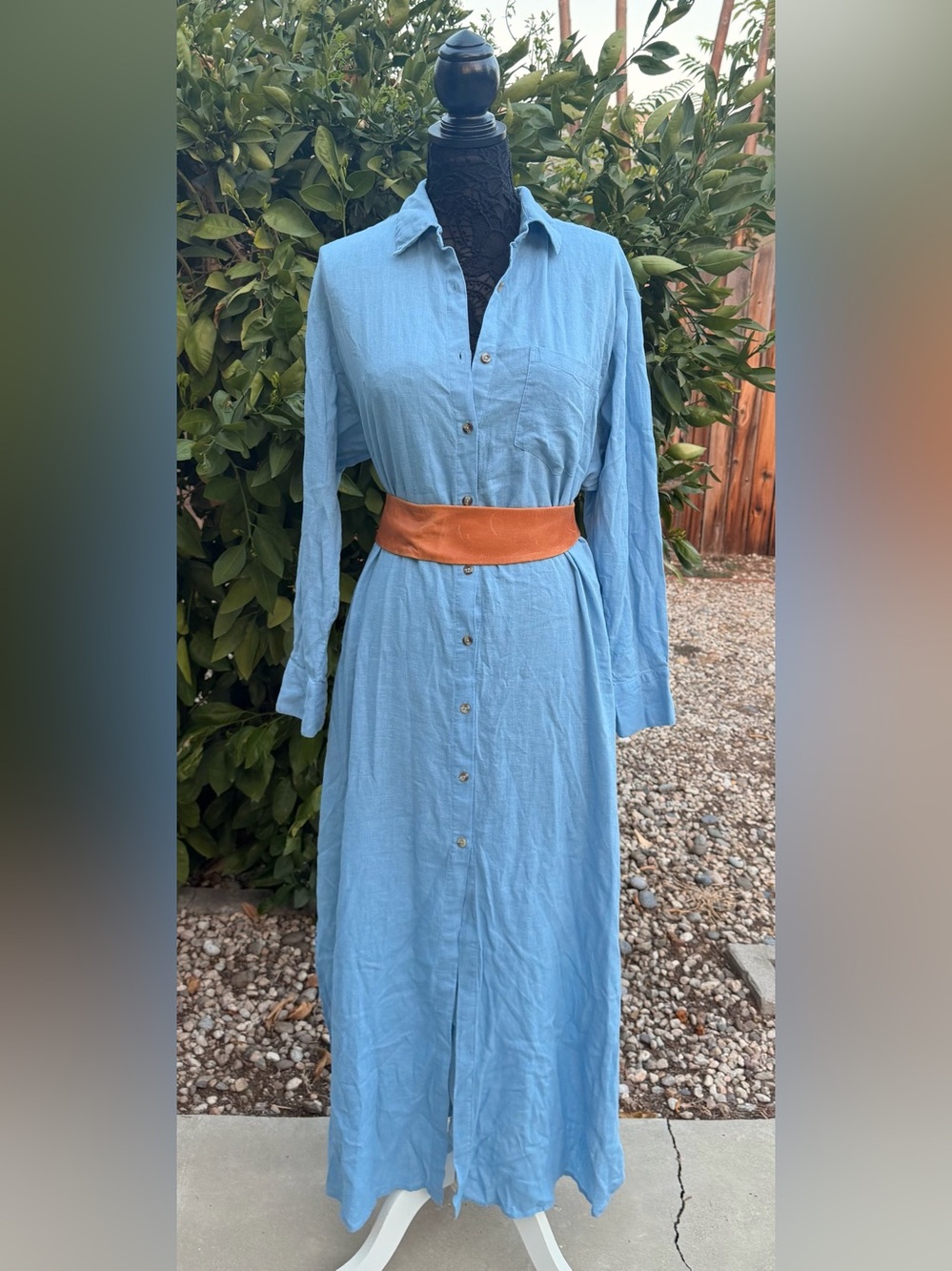 NWT CELANDINE Light Blue Button-Front Maxi Shirt Dress